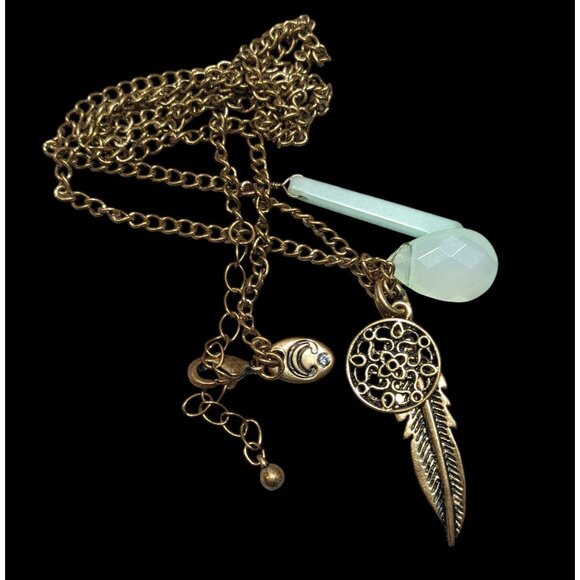 Charming Charlie Bohemian Charm Necklace Mint And Gold Tone - Picture 2 of 5